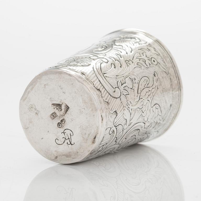 A 1760s silver beaker, maker's mark of Andrey Gerasimov, Moscow.