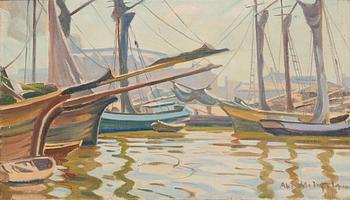 Ali Munsterhjelm, Purjelaivoja satamassa.