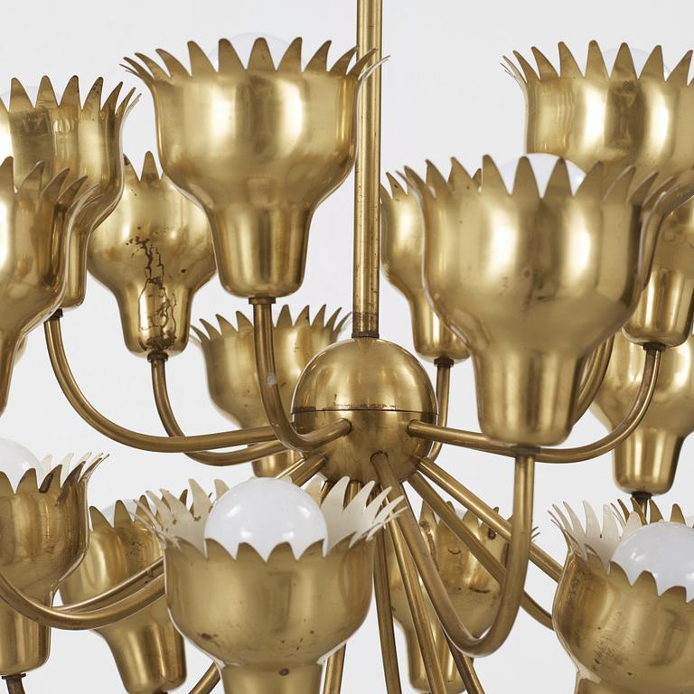 Hans Bergström, an eighteen armed 'Beehive' brass chandelier, Ateljé Lyktan, Swedish Modern, 1940-50's.