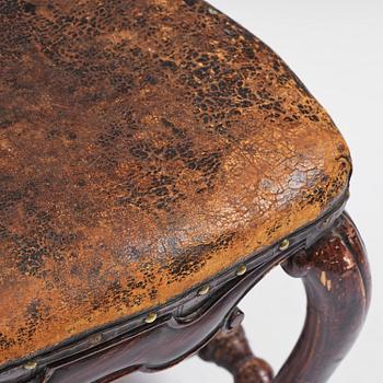 A pair of late baroque faux bois-painted chairs, attributed to M. Meling, 1730/40's.