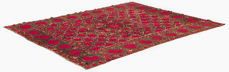 An antique Suzani embroidery, probably Tashkent region, Uzbekistan, 19th century, c. 221 x 184 cm.