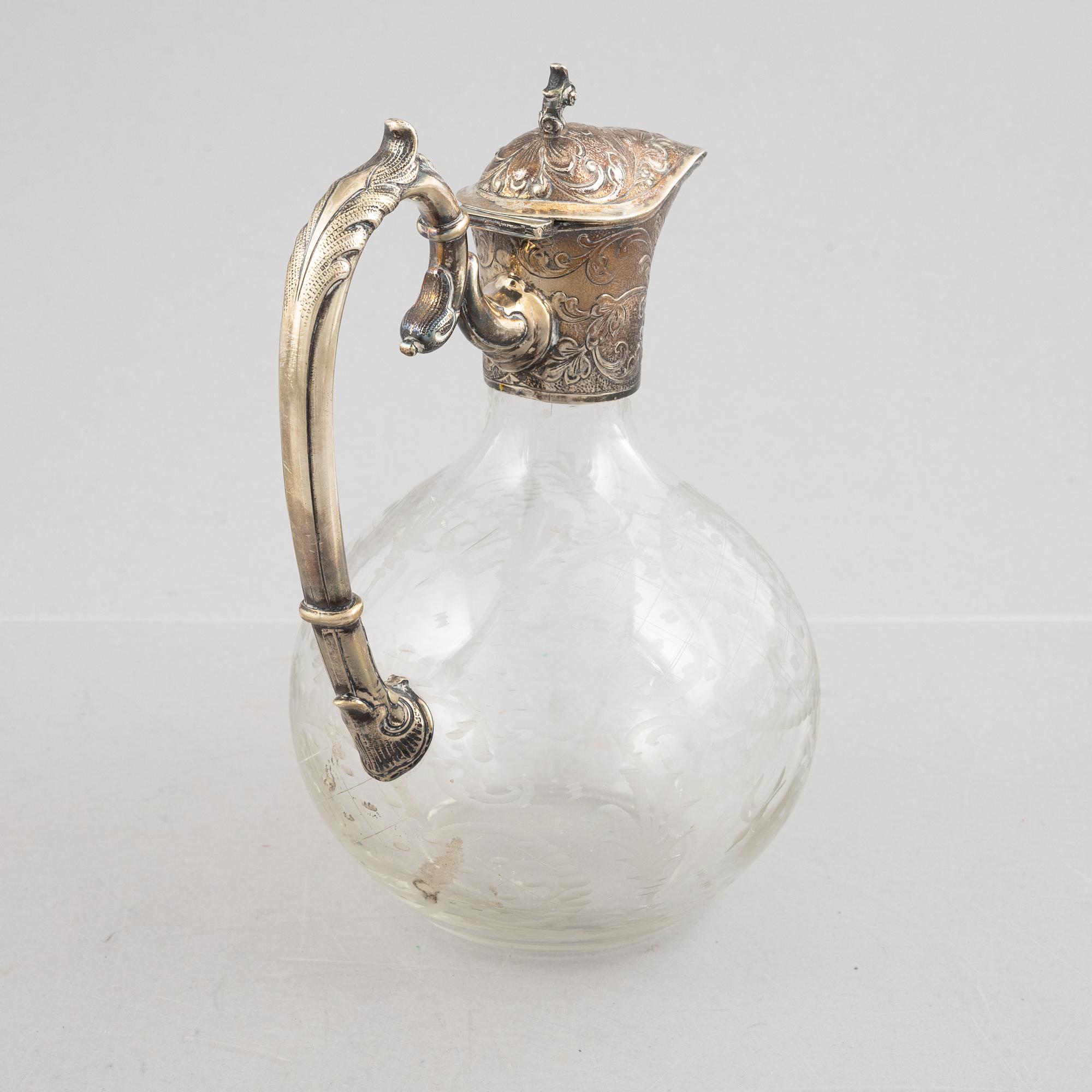 A wine decater, glass and silver, Germany, early 20th century.