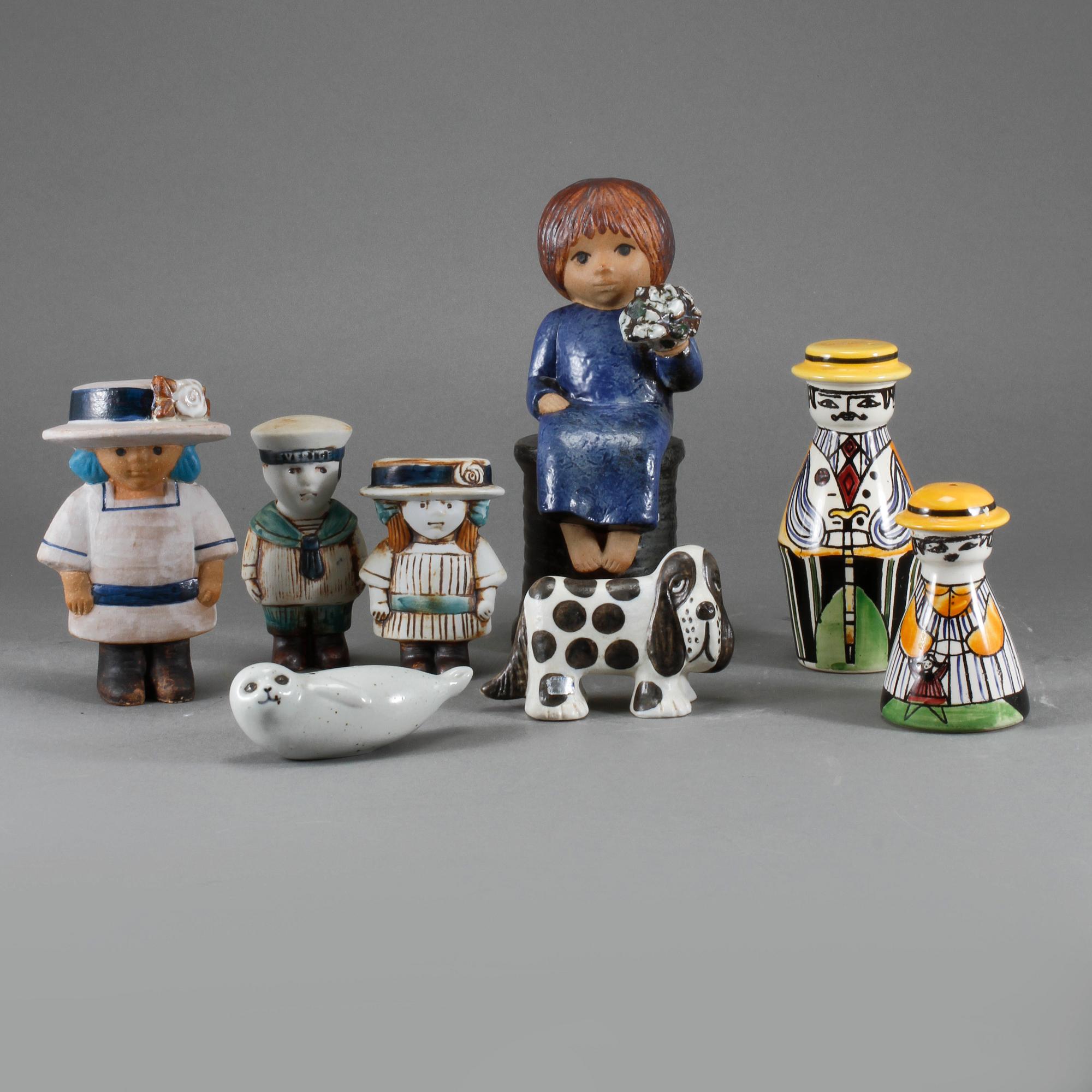 FIGURINER, 6 st, Lisa Larson, samt SALT- och PEPPARSTRÖARE, Anita Nylund, 1900-tal.