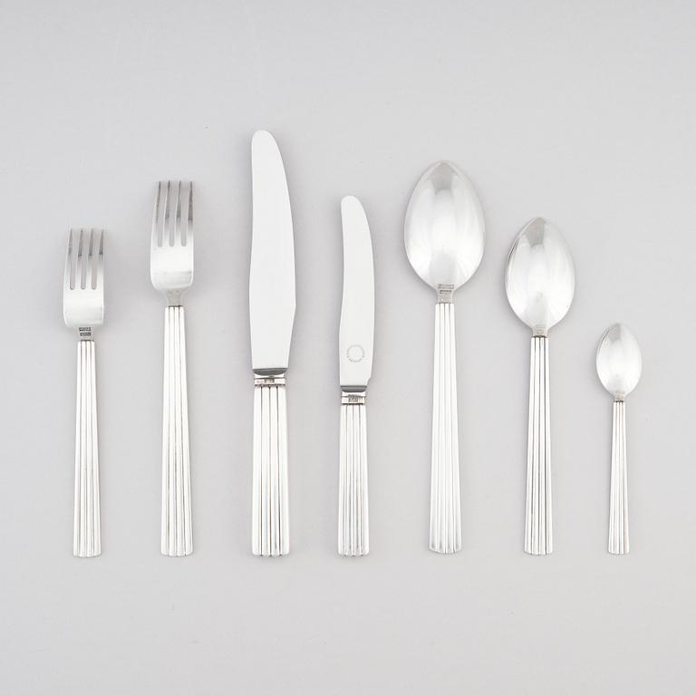 Sigvard Bernadotte, bestickservis "Bernadotte", 83 delar, Georg Jensen & Wendel, Köpenhamn 1945-1951, -1977, sterling och rostfritt stål.