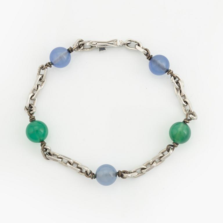 Blue and green stone silver braclet.