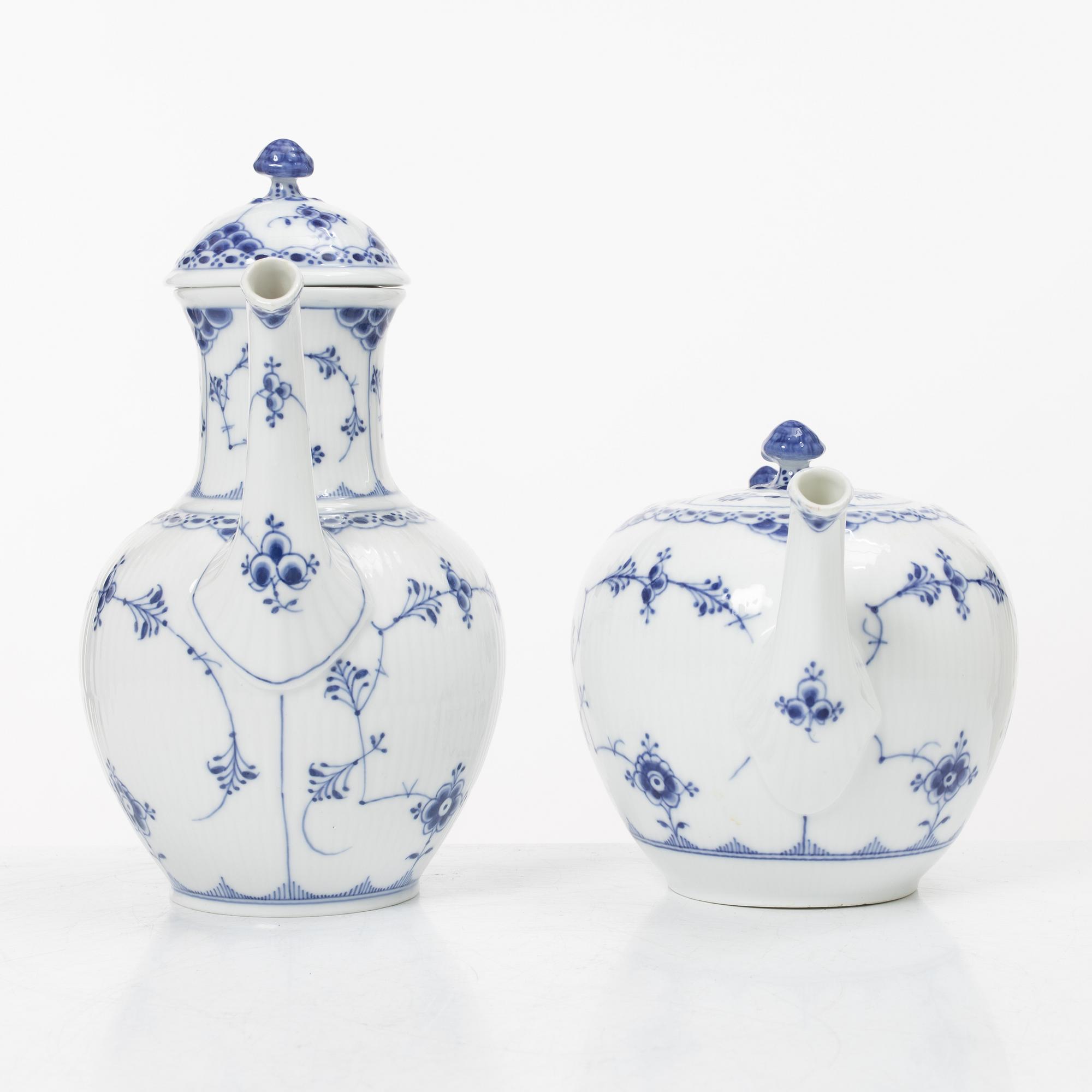 Royal Copenhagen, A 'Blue Fluted Half Lace" 30 pieces breakfast service, 'Musselmalet', partly 1889-1922 but also post 1923.