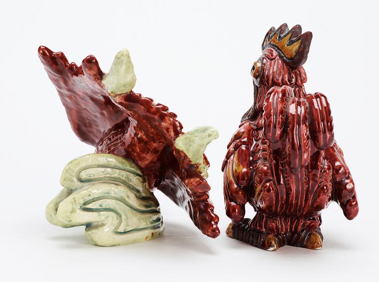 Two Gunnar Nylund stoneware figures, a rooster and a bird, Rörstrand.