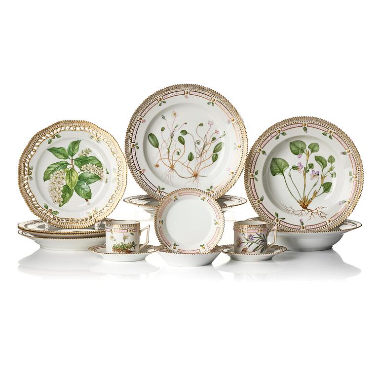 A Royal Copenhagen 'Flora Danica' service for two, Denmark, 20th century. (12 pieces).