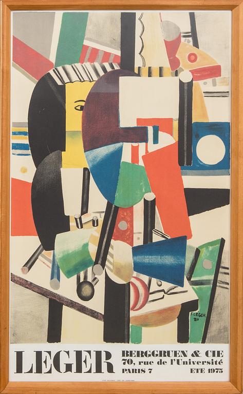 FERNAND LÉGER, utställningsaffisch. Litografiskt tryck. "Leger Berggruen & CIE 70 rue de I'Université Paris 7 été 1975.