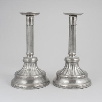 A PAIR OF GUSTAVIAN CANDLE-STICKS, pewter, Jacob Lemon, Stockholm 1783.