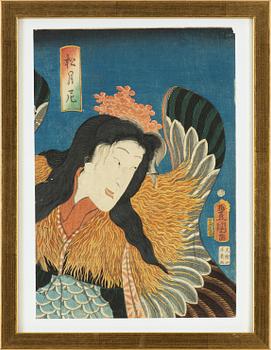 Utagawa Kunisada, efter, träsnitt, två stycken.