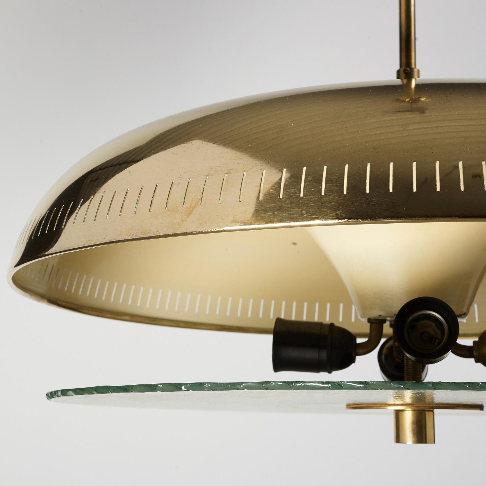 Harald Notini, A Harald Elof Notini Swedish Modern brass ceiling lamp, Böhlmarks Lampvarufabrik, probably 1940's.