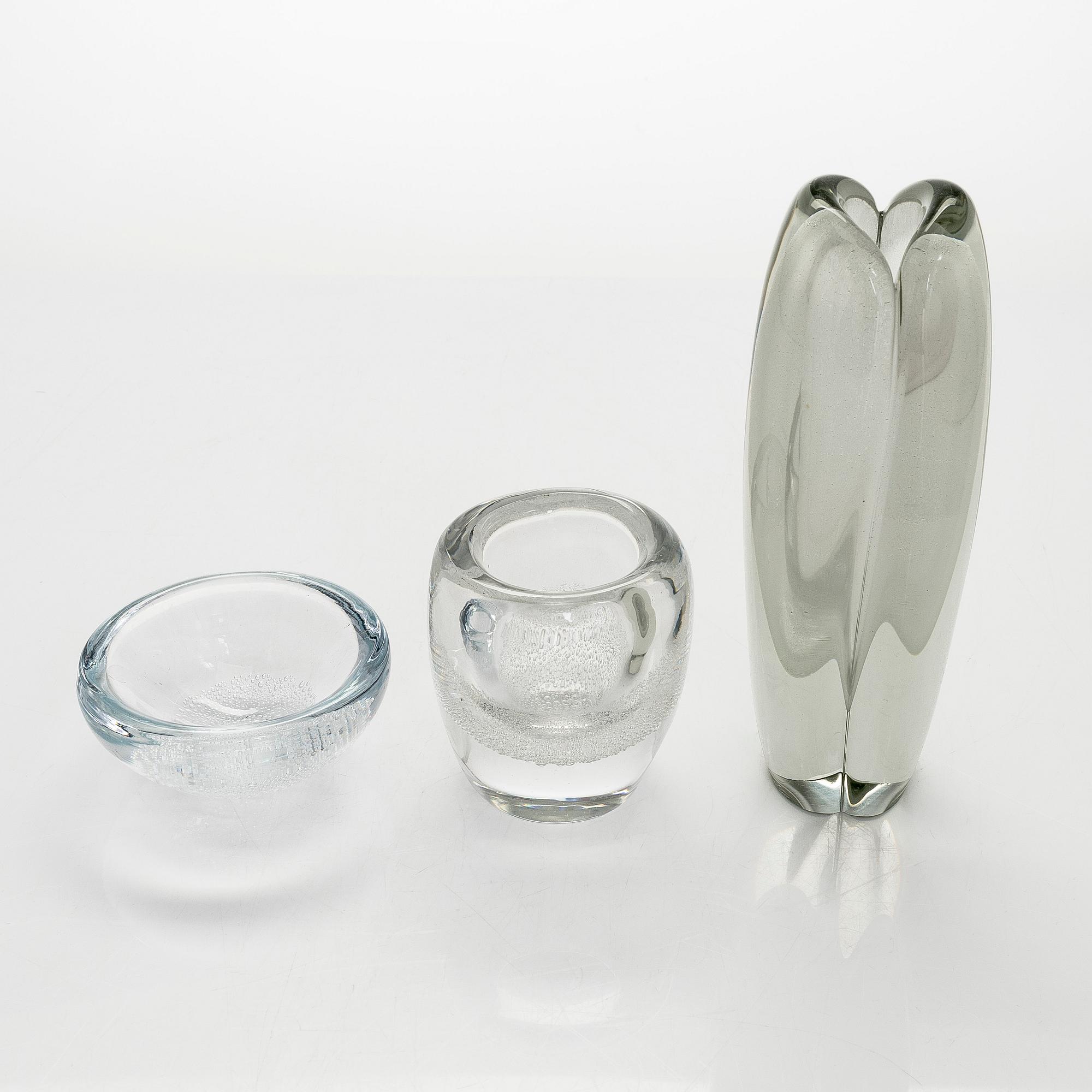 Kaj Franck, lasiesineitä, 3 kpl, Nuutajärvi ja Iittala, 1900-luvun puoliväli.