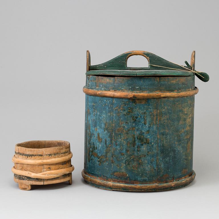 two wooden barrels from the late 19th century.