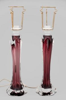 BORDSLAMPOR, ett par, glas, Flygsfors, 1950-tal.