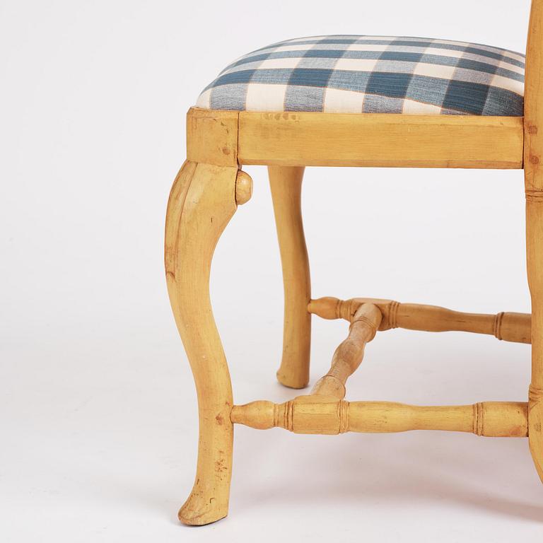 A set of six swedish late-Baroque chairs, Stockholm, first part 18th century.