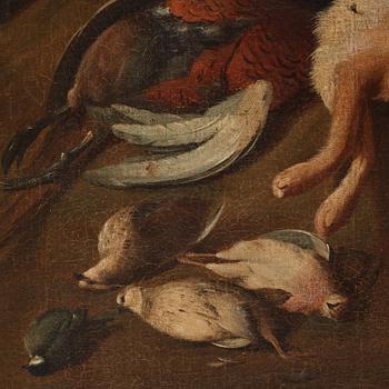 David Klöcker Ehrenstrahl Hans krets, Jaktstilleben med hund, hare och fåglar.