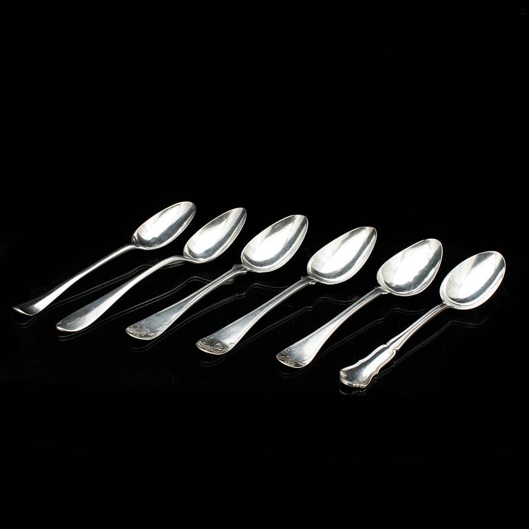 MATSKEDAR, 6 st, silver, bland annat P.E Sundberg, 1852. Vikt ca 360 gram.