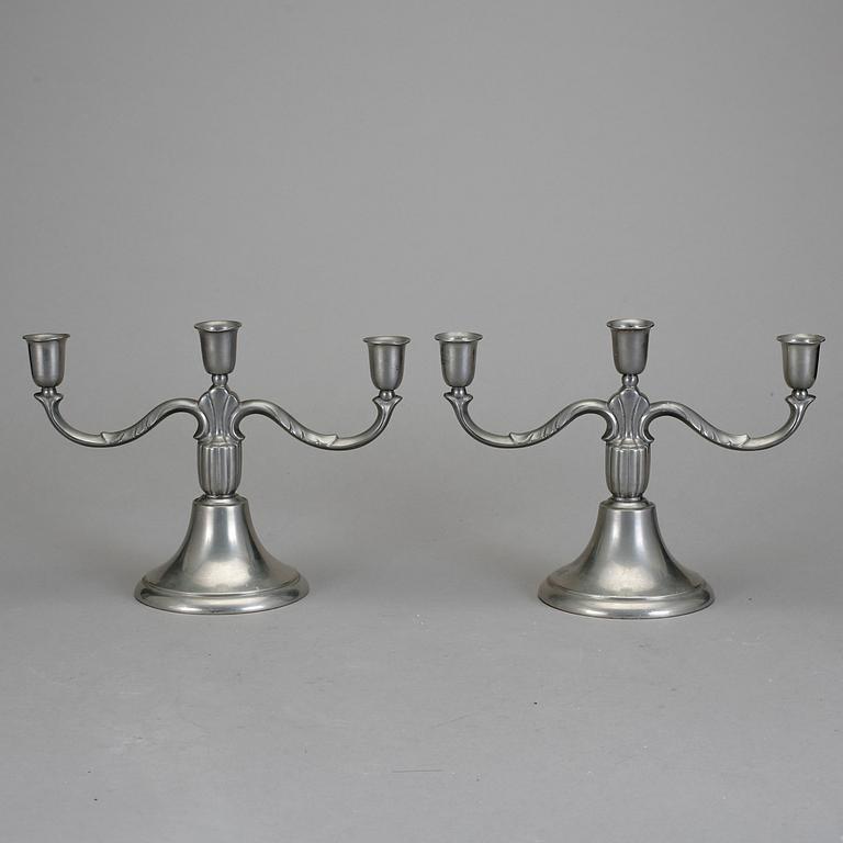 KANDELABRAR samt LAMPETTER, 1+1 par, tenn, GAB, 1930-tal.