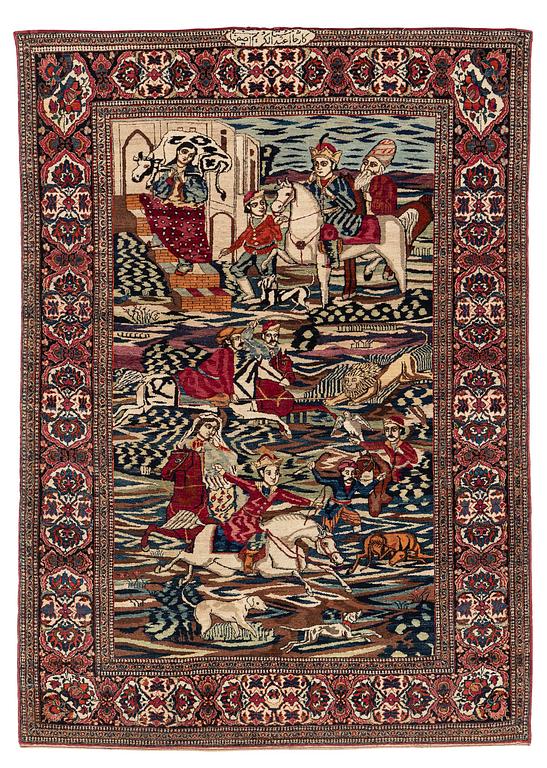 A pictoral Kashan rug, Central Persia, Souf, c. 201 x 142 cm.