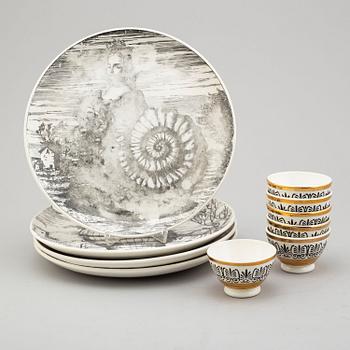 PIERO FORNASETTI, tallrikar, 4 st, samt skålar, 6 st, porslin, Milano, Italien.