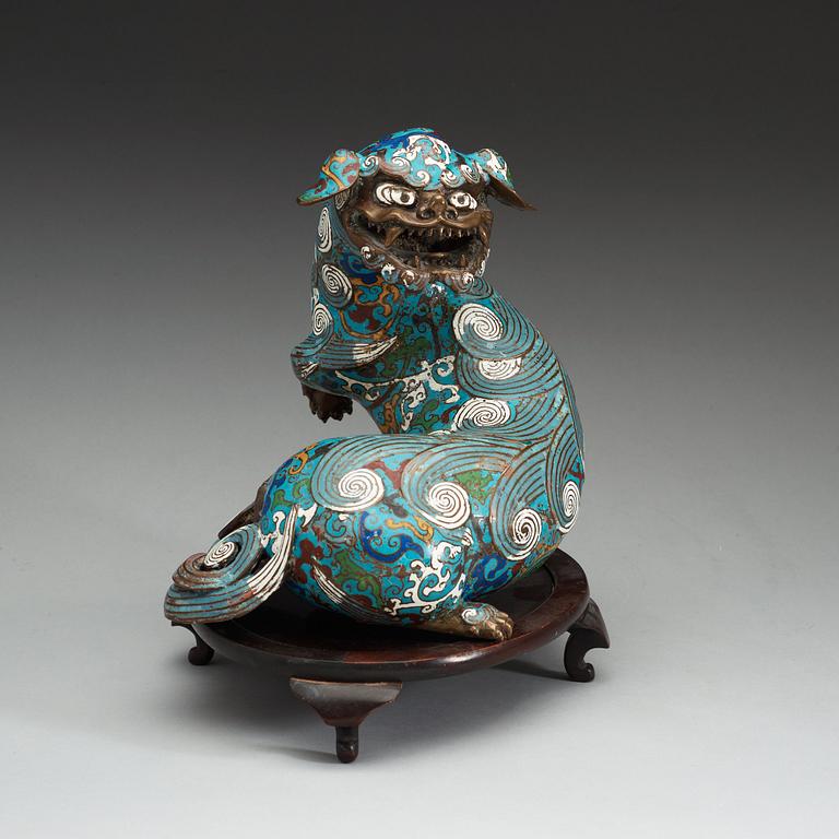 A cloisonné figure of a Buddhist Lion, Qing dynasty (1644-1912).