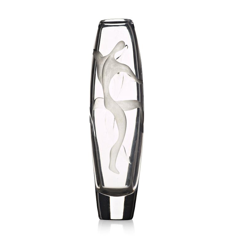 Vicke Lindstrand, an engraved glass vase, Kosta, Sweden 1950's.