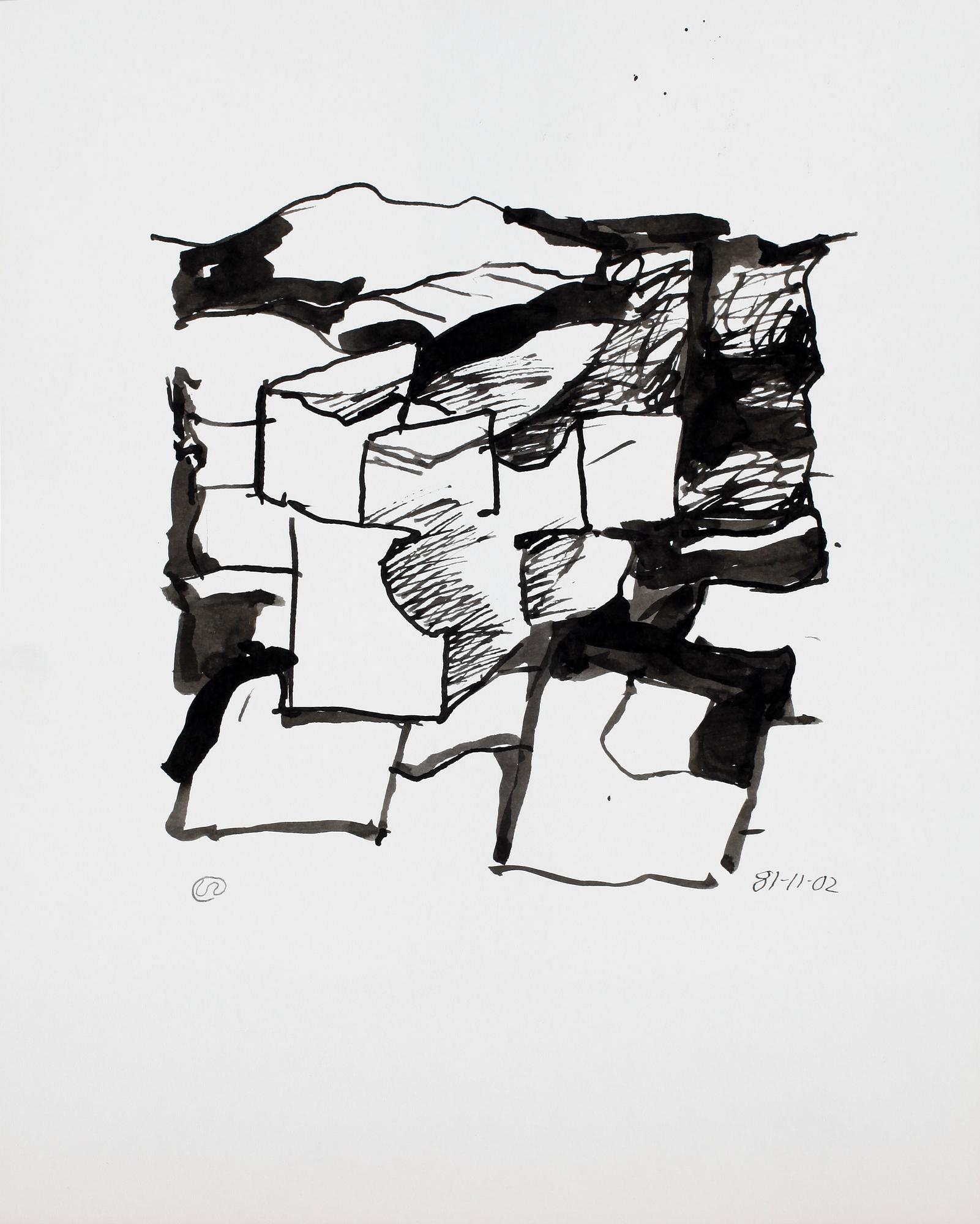 LENNART RODHE, tuschteckning, monogramsign.