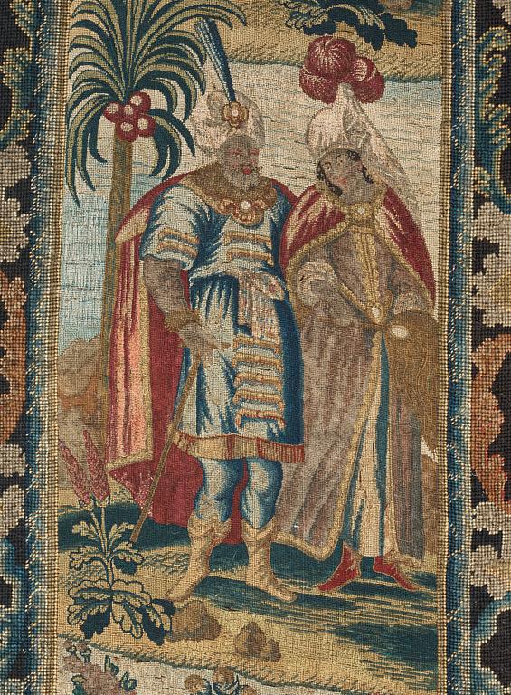 EMBROIDERY. Cross stitches and petit point. 267,5 x 162,5 cm. Probably England, around 1700.