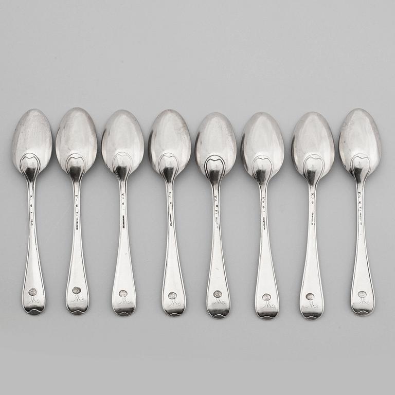 A set of eight Swedish 18th century silver dessert-spoons, mark of Arvid Floberg.