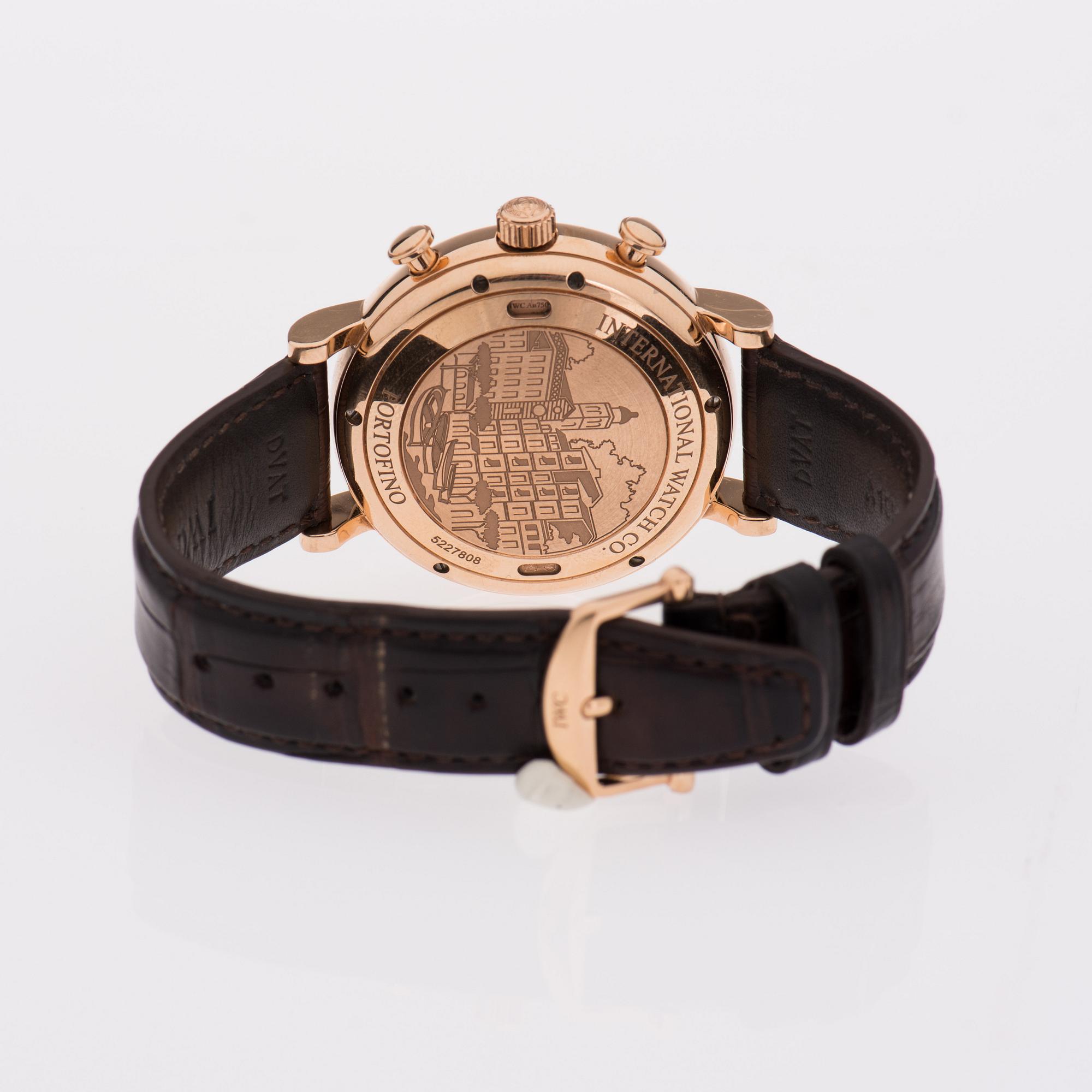 ARMBANDSUR, herr, IWC Schaffhausen, 18K guld, automat, läderarmband, original box, intyg 2014.