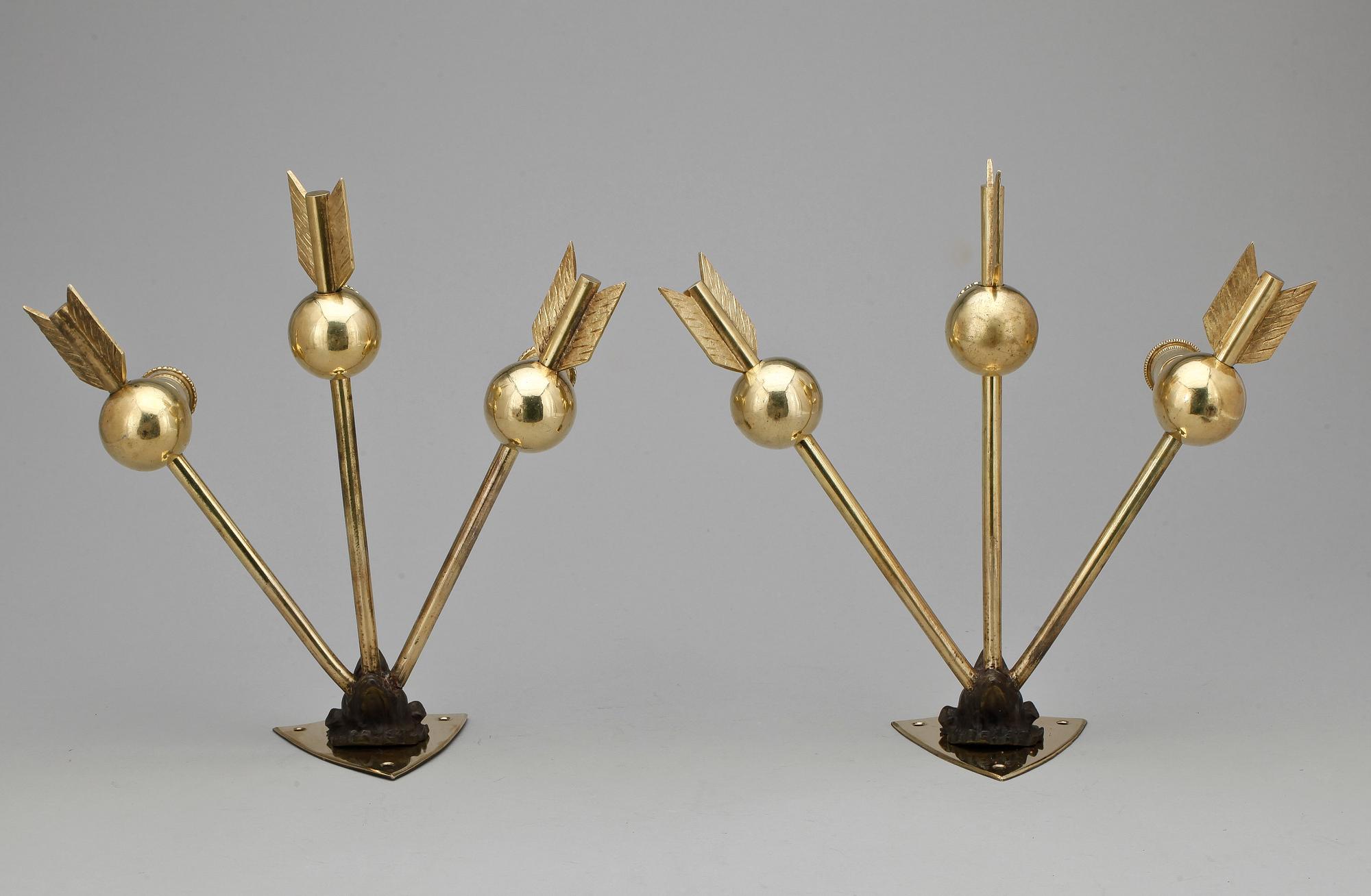 VÄGGLAMPETTER, ett par, mässing, empirestil, 1800/1900-tal.
