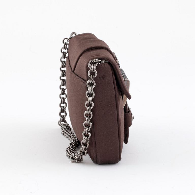 PRADA, a brown silkblend evening bag.