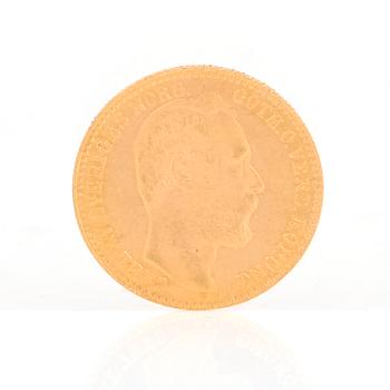 GULDMYNT, Carolin/10 Francs, Karl XV av Sverige och Norge, 1872. Vikt ca 3 gram.