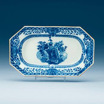 A blue and white armorial serving dish with the arms of Grill, Qing dynasty, Qianlong (1736-95).
