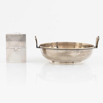 A Swedish silver bowl and a card holder, mark of Atelier Borgila, Stockholm 1924-28.