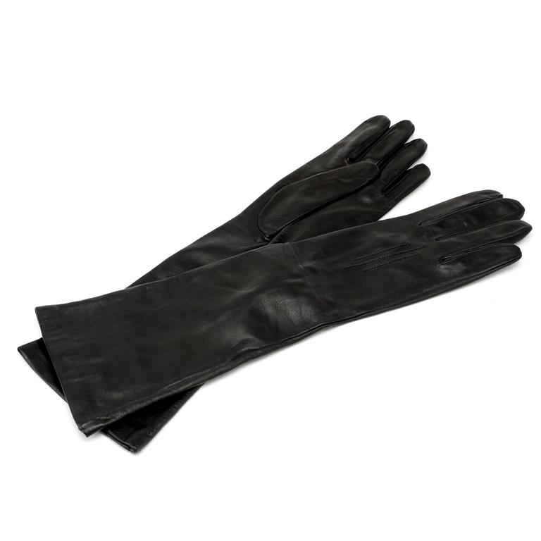 RALPH LAUREN, a pair of black lambskin opera-length gloves, size 7 1/2.
