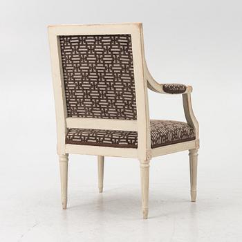 A Gustavian open armchair, Stockholm, late 18th century.