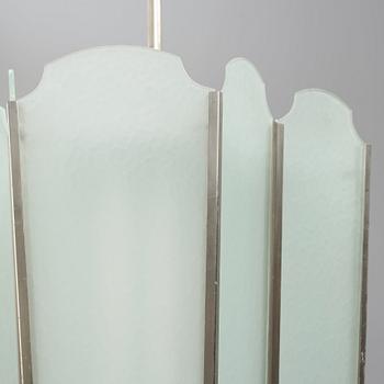 SWEDISH DESIGNER, a nickel plated, white chalked oak and frosted glass ceiling light, mid 20th Century.