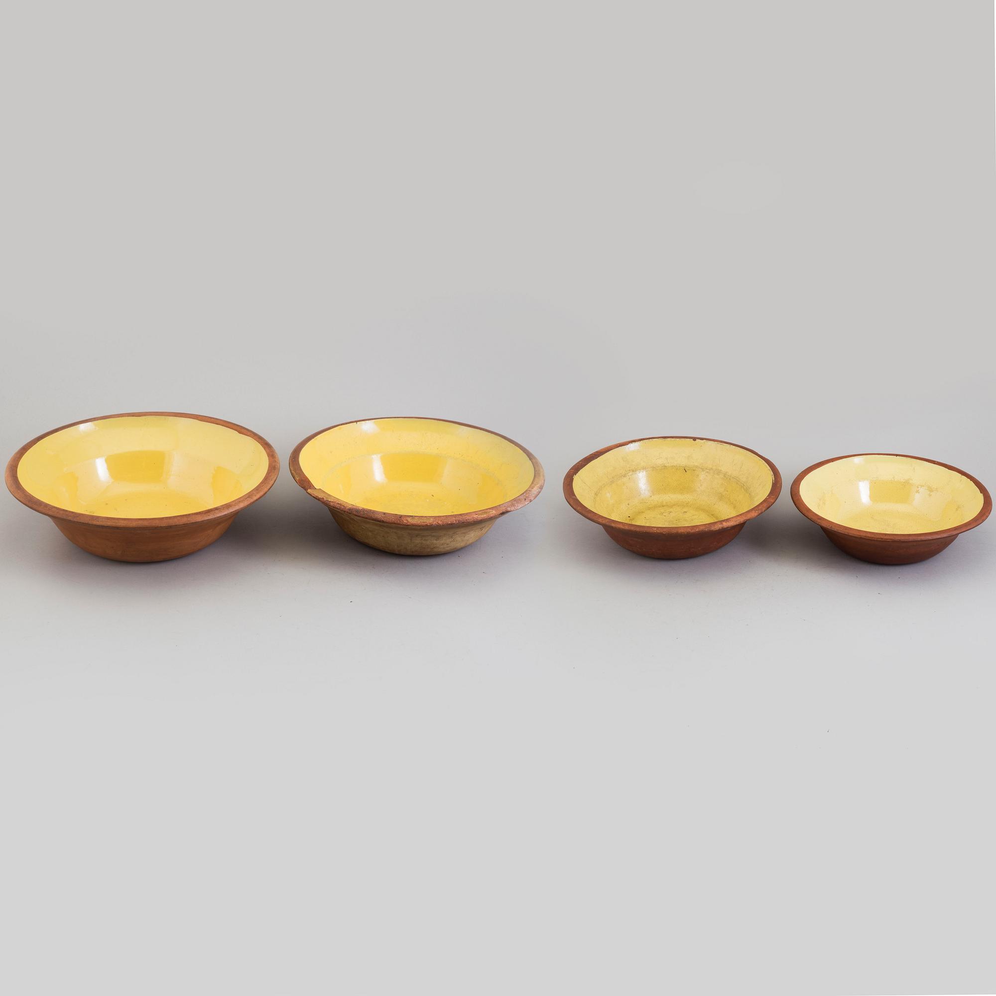 Four partially glazed eartheware bowls, Gefle, 19th Century.