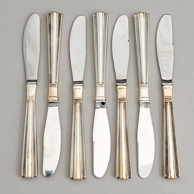 HOLGER RASMUSSEN, ATERIMIA ja LASINALUSIA, 56 osaa, hopeaa 916/925, "Margit", Hopeatehdas oy, Helsinki 1960-luku.