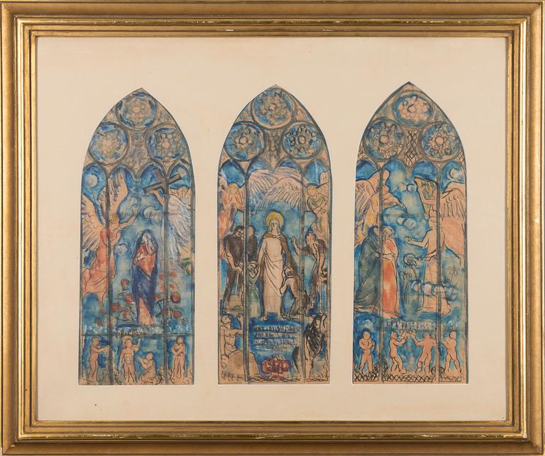 MAGNUS ENCKELL, TRIPTYK, "BEBÅDELSE","JESUS TRÖSTAREN" OCH "UPPSTÅNDELSEN".