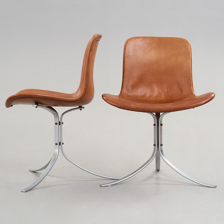 Poul Kjaerholm, a set of four 'PK-9' brown leather and steel chairs, E Kold Christensen, Denmark 1960's.