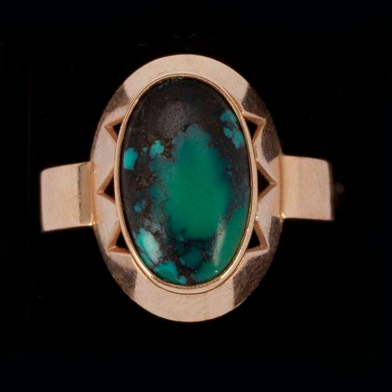 RING, 14K guld med turkos, Guldsmed A. Rantanen Tammerfors 1966.