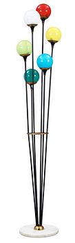 A black lacquered iron, brass and marble floor lamp, attributed to Stilnovo, Italy 1950's.