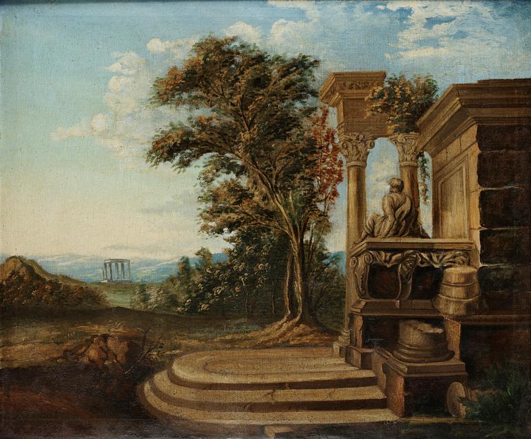 Italian school 18th century. Landscape with ruin.