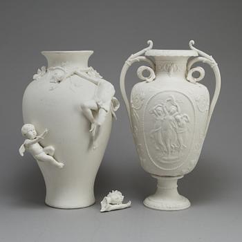 TWO PARIAN VASES, Rörstrand och Gustafsberg, ca 1900.