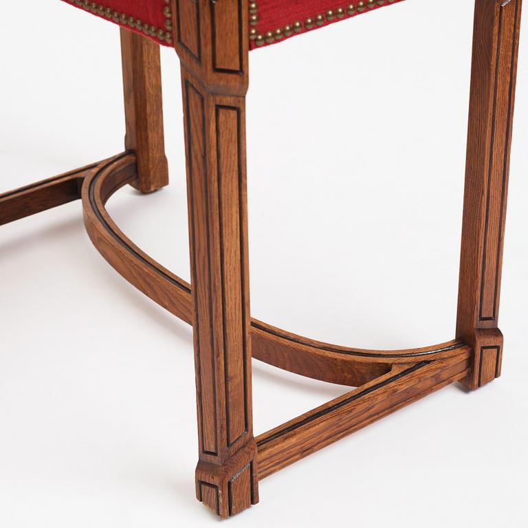 Carl Bergsten, a pair of oak easy chairs, Nordiska Kompaniet, 1923, ordered for the 1923 Jubilee Exhibition in Gothenburg.