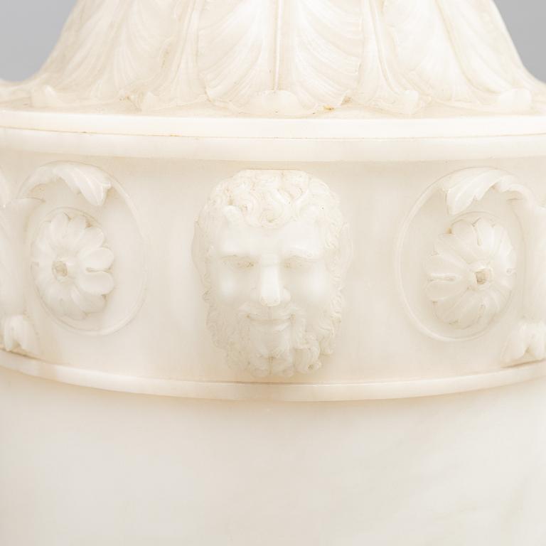 An alabaster urn/table lamp, 20th century.