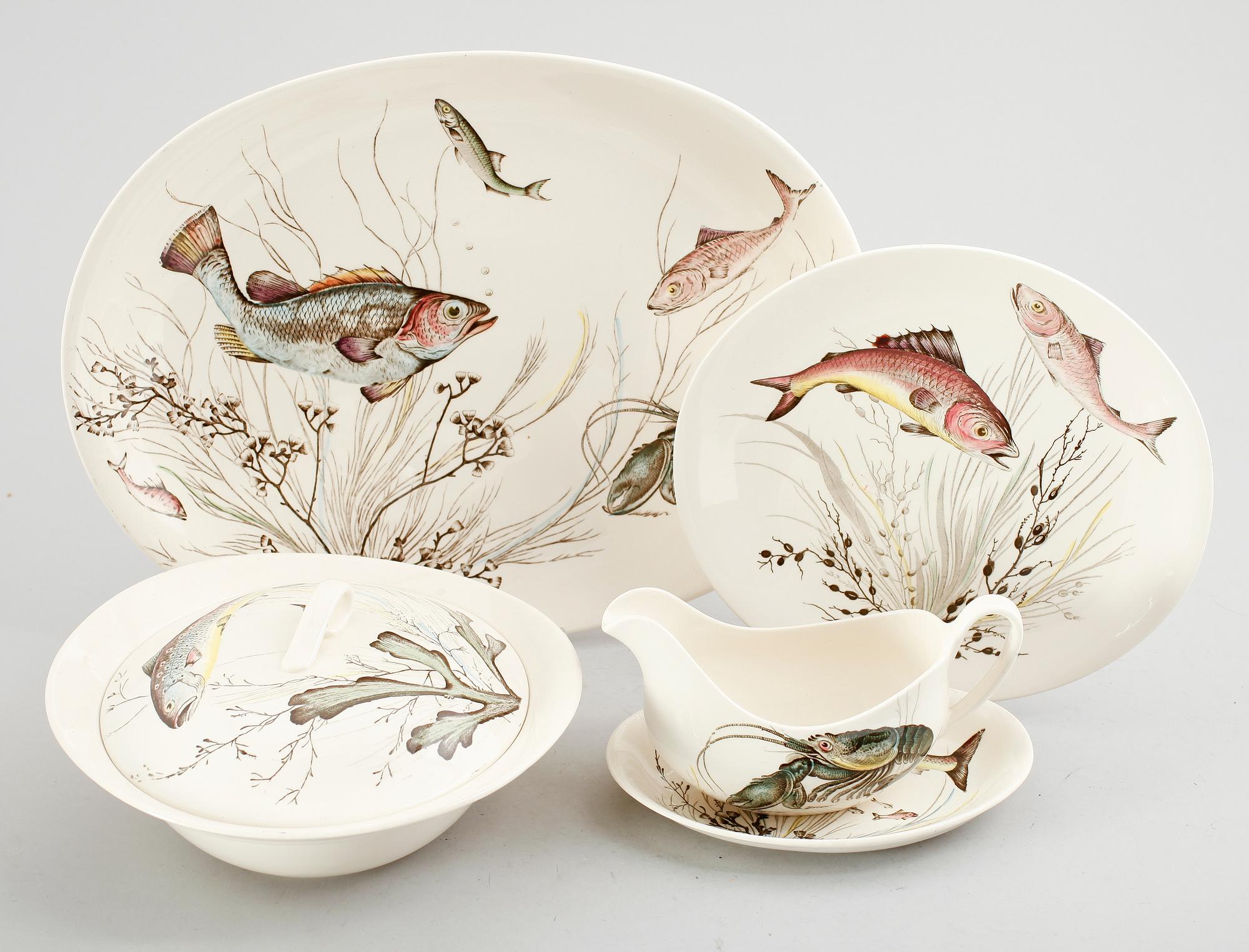FISKSERVIS, 17 delar, porslin, "Fish", Johnson Bros, England, 1900-talets mitt.